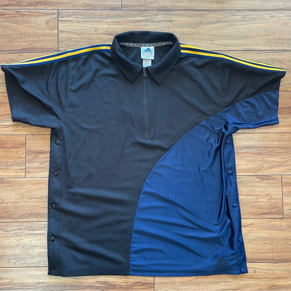 VINTAGE ADIDAS Tear Away Snap Medium Basketball Shooting Shirt Navy Black Gold